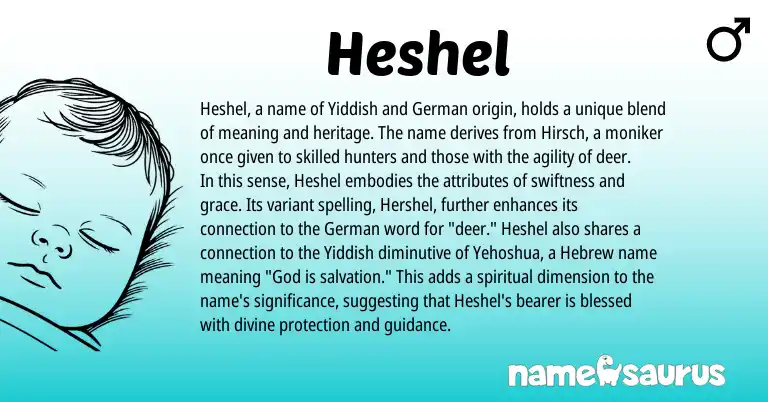 Infographic about Heshel name meaning, Heshel is a name from German, Yiddish, Hebrew origin(s).