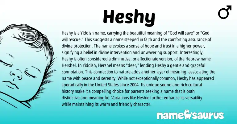 Infographic about Heshy name meaning, Heshy is a name from Yiddish origin(s).