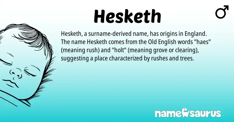 Infographic about Hesketh name meaning, Hesketh is a name from Old English, England origin(s).