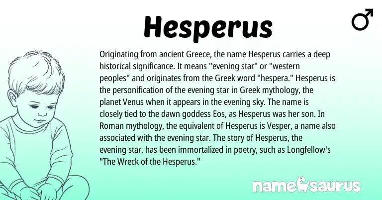Infographic about Hesperus name meaning, Hesperus is a name from Greece, Roman, Greek origin(s).