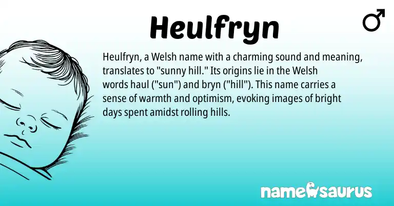 Infographic about Heulfryn name meaning, Heulfryn is a name from Welsh origin(s).