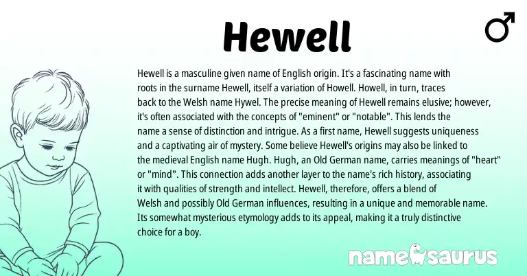 Infographic about Hewell name meaning, Hewell is a name from Welsh, English origin(s).