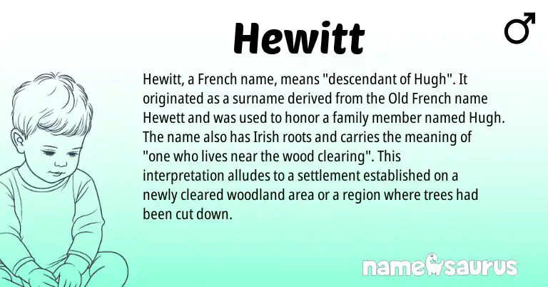 Infographic about Hewitt name meaning, Hewitt is a name from Irish, French, Old French origin(s).