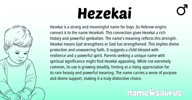 Infographic about Hezekai name meaning, Hezekai is a name from Hebrew origin(s).