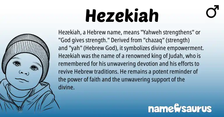 Infographic about Hezekiah name meaning, Hezekiah is a name from Hebrew origin(s).