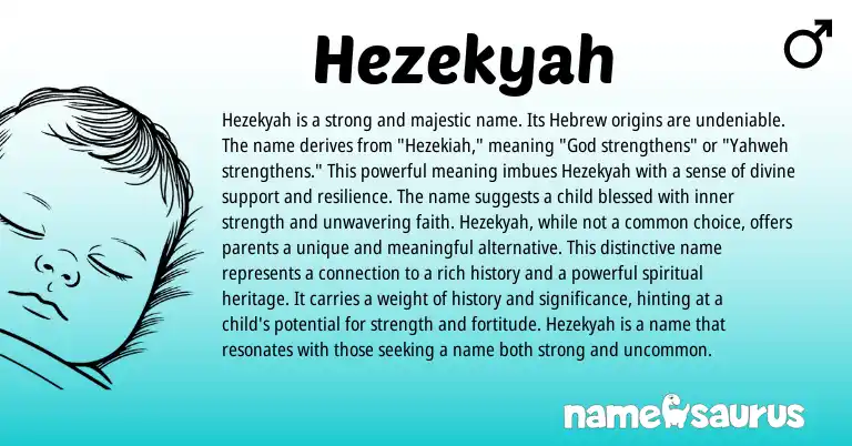 Infographic about Hezekyah name meaning, Hezekyah is a name from Hebrew origin(s).