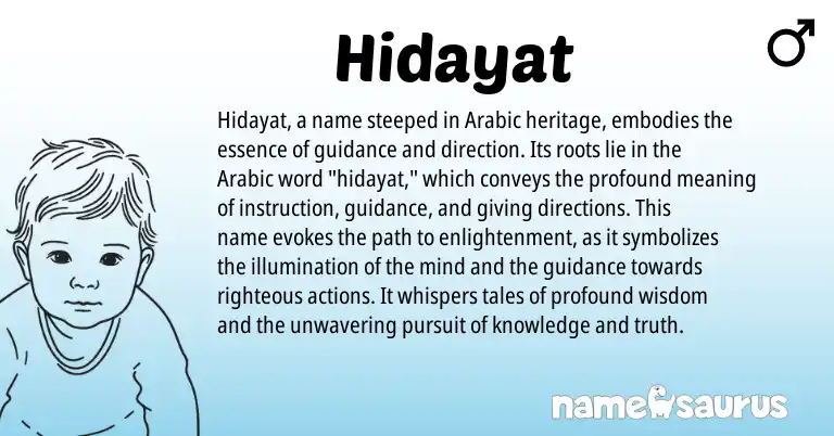 Infographic about Hidayat name meaning, Hidayat is a name from Arabic origin(s).