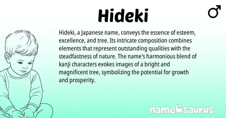 Infographic about Hideki name meaning, Hideki is a name from Japanese origin(s).