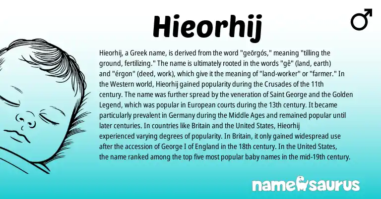 Infographic about Hieorhij name meaning, Hieorhij is a name from England, United States, European, Greek origin(s).