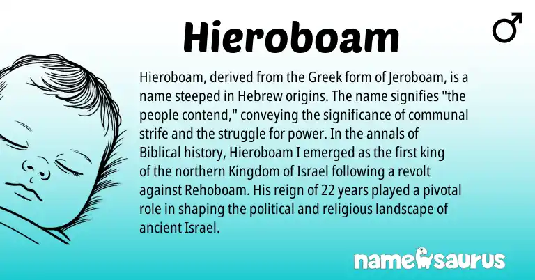 Infographic about Hieroboam name meaning, Hieroboam is a name from Hebrew, Greek origin(s).