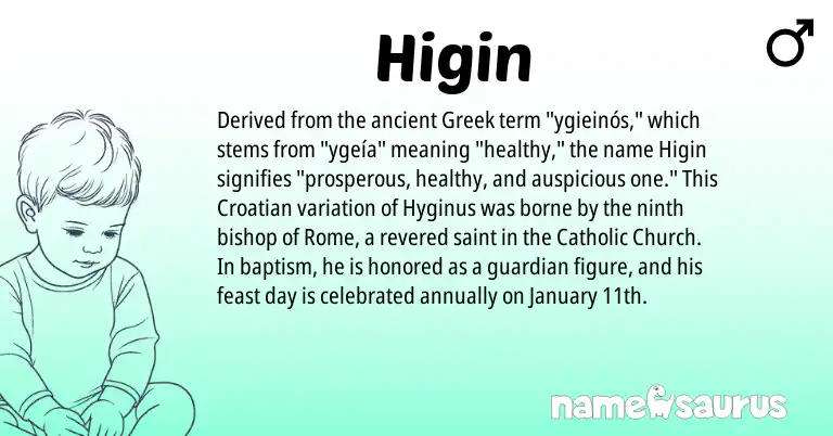 Infographic about Higin name meaning, Higin is a name from Croatian, Greek origin(s).