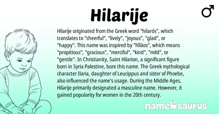 Infographic about Hilarije name meaning, Hilarije is a name from Palestine, Christianity, Syria, Greek origin(s).