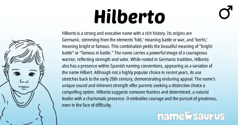Infographic about Hilberto name meaning, Hilberto is a name from Germanic origin(s).