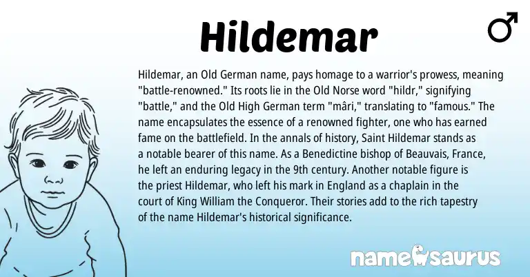 Infographic about Hildemar name meaning, Hildemar is a name from Old German, Old Norse, Old High German, England origin(s).