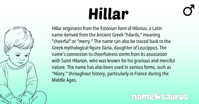 Infographic about Hillar name meaning, Hillar is a name from Ancient Greek, Latin, Estonian, Greek origin(s).