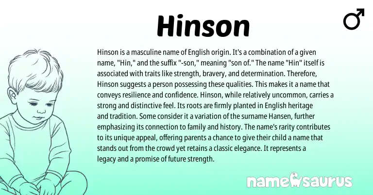 Infographic about Hinson name meaning, Hinson is a name from English origin(s).