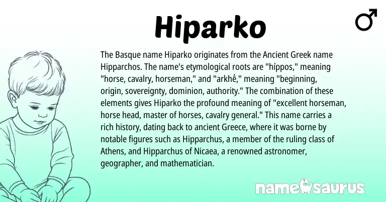 Infographic about Hiparko name meaning, Hiparko is a name from Basque, Ancient Greek, Greece origin(s).