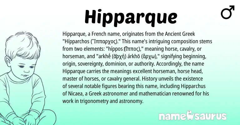 Infographic about Hipparque name meaning, Hipparque is a name from Ancient Greek, French, Greek origin(s).