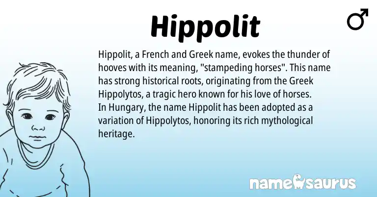 Infographic about Hippolit name meaning, Hippolit is a name from French, Greek origin(s).