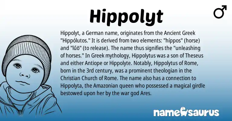 Infographic about Hippolyt name meaning, Hippolyt is a name from German, Ancient Greek, Greek origin(s).