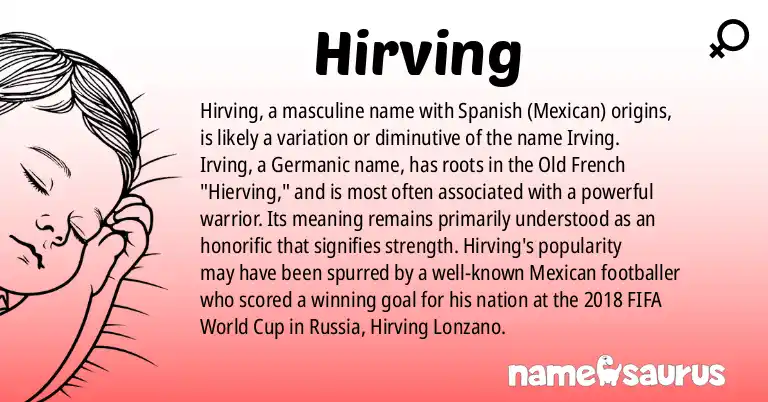 Infographic about Hirving name meaning, Hirving is a name from Spanish (Mexican) origin(s).