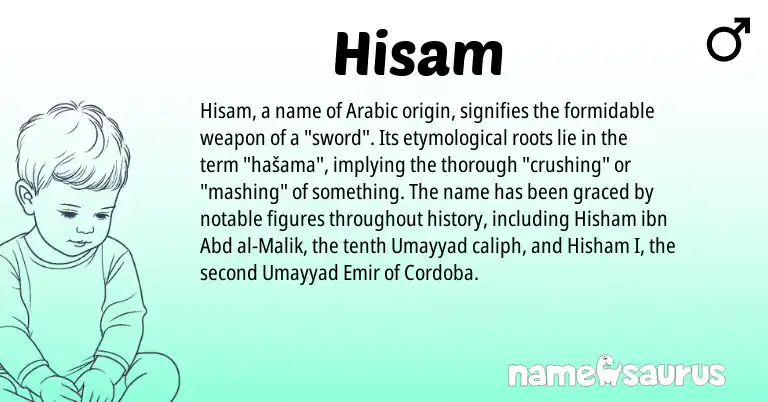 Infographic about Hisam name meaning, Hisam is a name from Arabic origin(s).