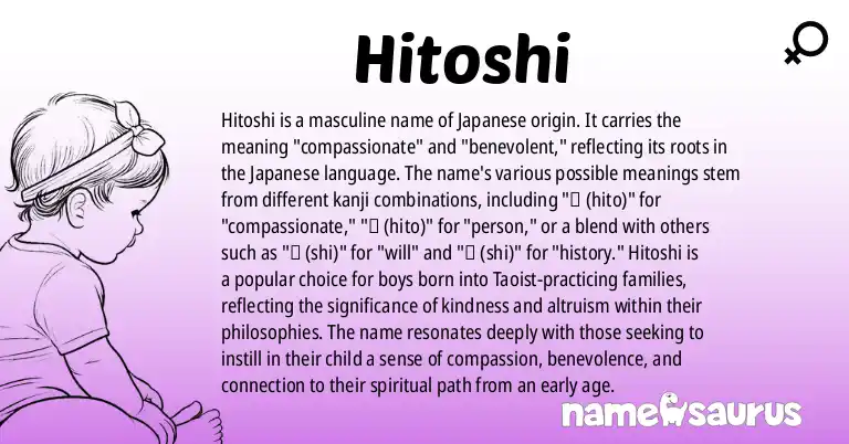 Infographic about Hitoshi name meaning, Hitoshi is a name from Japanese origin(s).