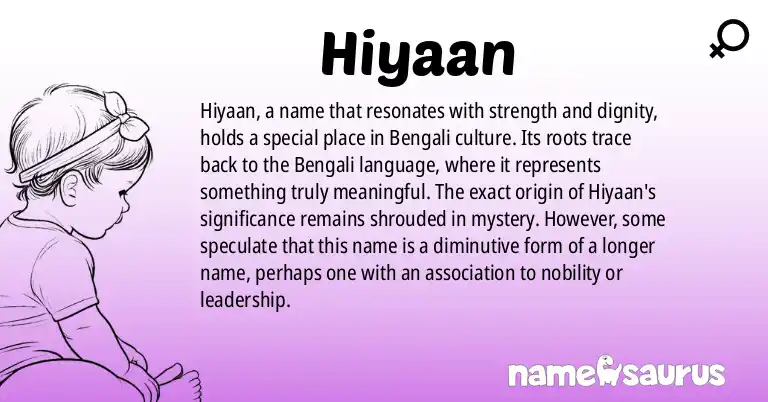 Infographic about Hiyaan name meaning, Hiyaan is a name from Bengali origin(s).