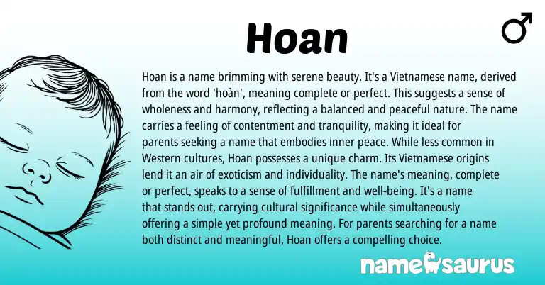 Infographic about Hoan name meaning, Hoan is a name from Vietnamese origin(s).