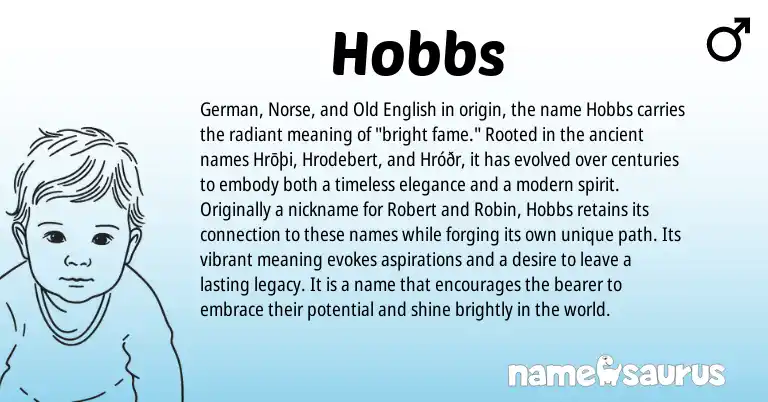 Infographic about Hobbs name meaning, Hobbs is a name from German, Old English, Norse origin(s).