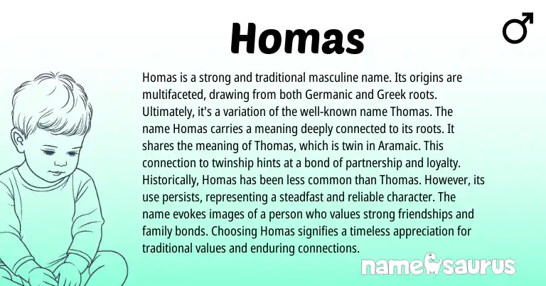 Infographic about Homas name meaning, Homas is a name from Germanic, Persian, Aramaic origin(s).