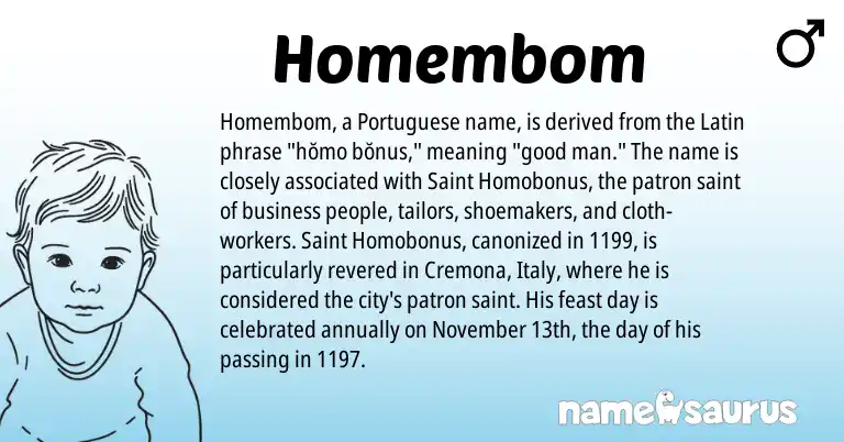 Infographic about Homembom name meaning, Homembom is a name from Latin, Portuguese origin(s).