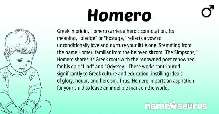 Infographic about Homero name meaning, Homero is a name from Greek origin(s).