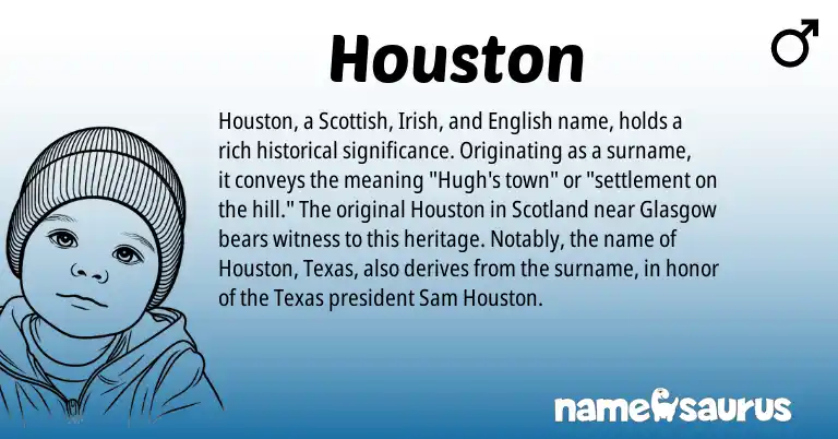 Infographic about Houston name meaning, Houston is a name from Irish, English, Scottish origin(s).