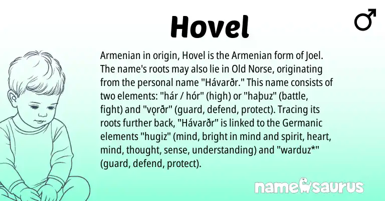 Infographic about Hovel name meaning, Hovel is a name from Old Norse, Armenian, Germanic origin(s).