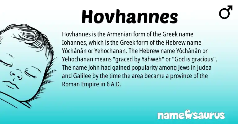 Infographic about Hovhannes name meaning, Hovhannes is a name from Armenian, Roman, Hebrew, Greek origin(s).