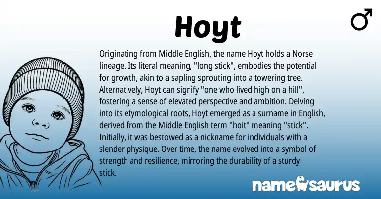 Infographic about Hoyt name meaning, Hoyt is a name from Middle English, English, Norse origin(s).