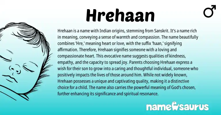 Infographic about Hrehaan name meaning, Hrehaan is a name from British, Indian, Sanskrit origin(s).