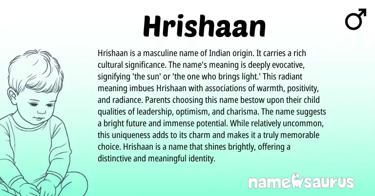 Infographic about Hrishaan name meaning, Hrishaan is a name from Indian origin(s).