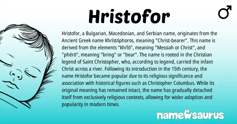 Infographic about Hristofor name meaning, Hristofor is a name from Bulgarian, Macedonian, Serbian, Ancient Greek origin(s).
