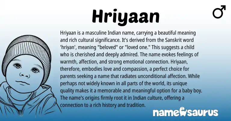 Infographic about Hriyaan name meaning, Hriyaan is a name from Indian, Sanskrit origin(s).
