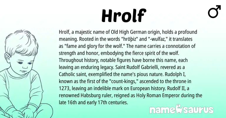 Infographic about Hrolf name meaning, Hrolf is a name from Old High German, Roman, European origin(s).