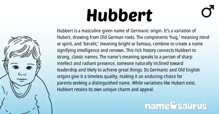 Infographic about Hubbert name meaning, Hubbert is a name from Germanic, English origin(s).