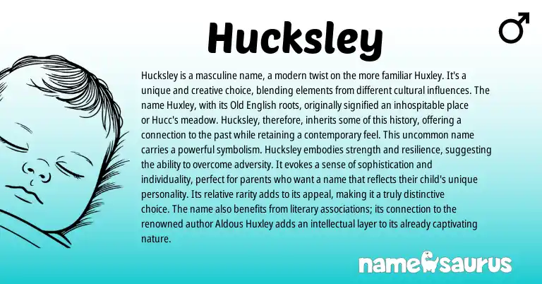 Infographic about Hucksley name meaning, Hucksley is a name from English origin(s).