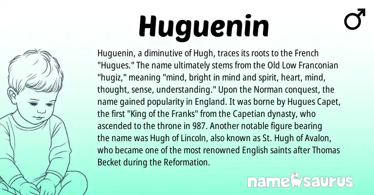 Infographic about Huguenin name meaning, Huguenin is a name from English, French, Norman, England origin(s).