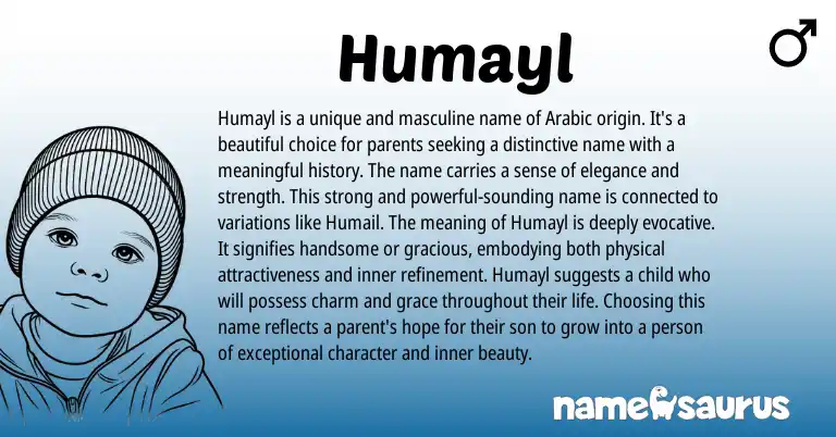 Infographic about Humayl name meaning, Humayl is a name from Arabic origin(s).