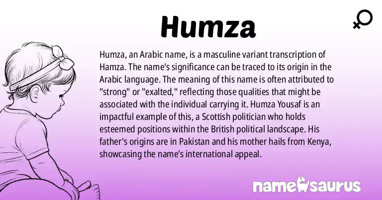 Infographic about Humza name meaning, Humza is a name from Arabic origin(s).