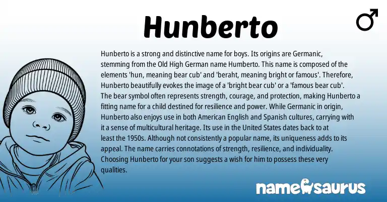 Infographic about Hunberto name meaning, Hunberto is a name from Germanic origin(s).
