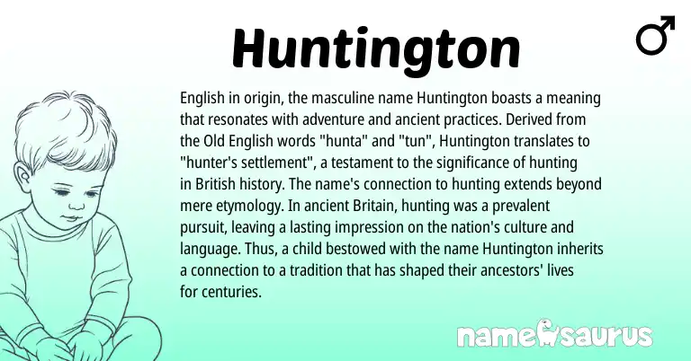 Infographic about Huntington name meaning, Huntington is a name from Old English, English, British origin(s).