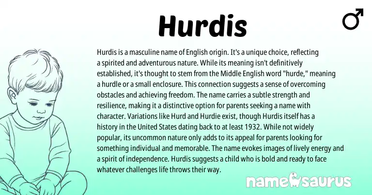 Infographic about Hurdis name meaning, Hurdis is a name from Persian, English origin(s).
